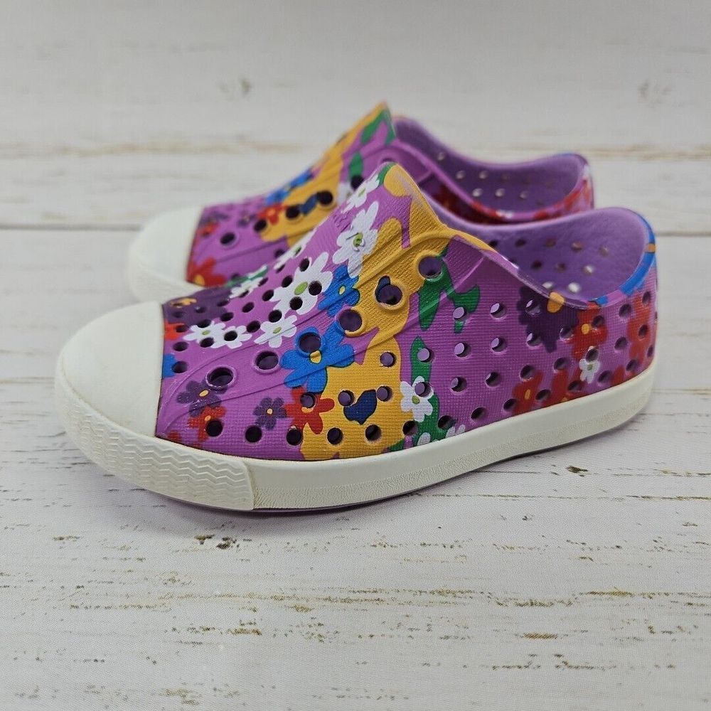 Native Jefferson Floral Shoes Purple White Toddler Girls C6 Slip On Water Shoes